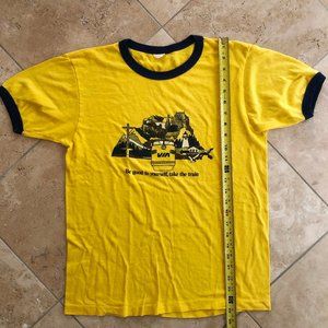 Vintage VIA Rail Canada T "Be good to yourself, take the train." Yellow/Blue Med